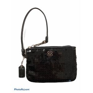 COACH Black Sequin Wristlet Op Art Signature Logo